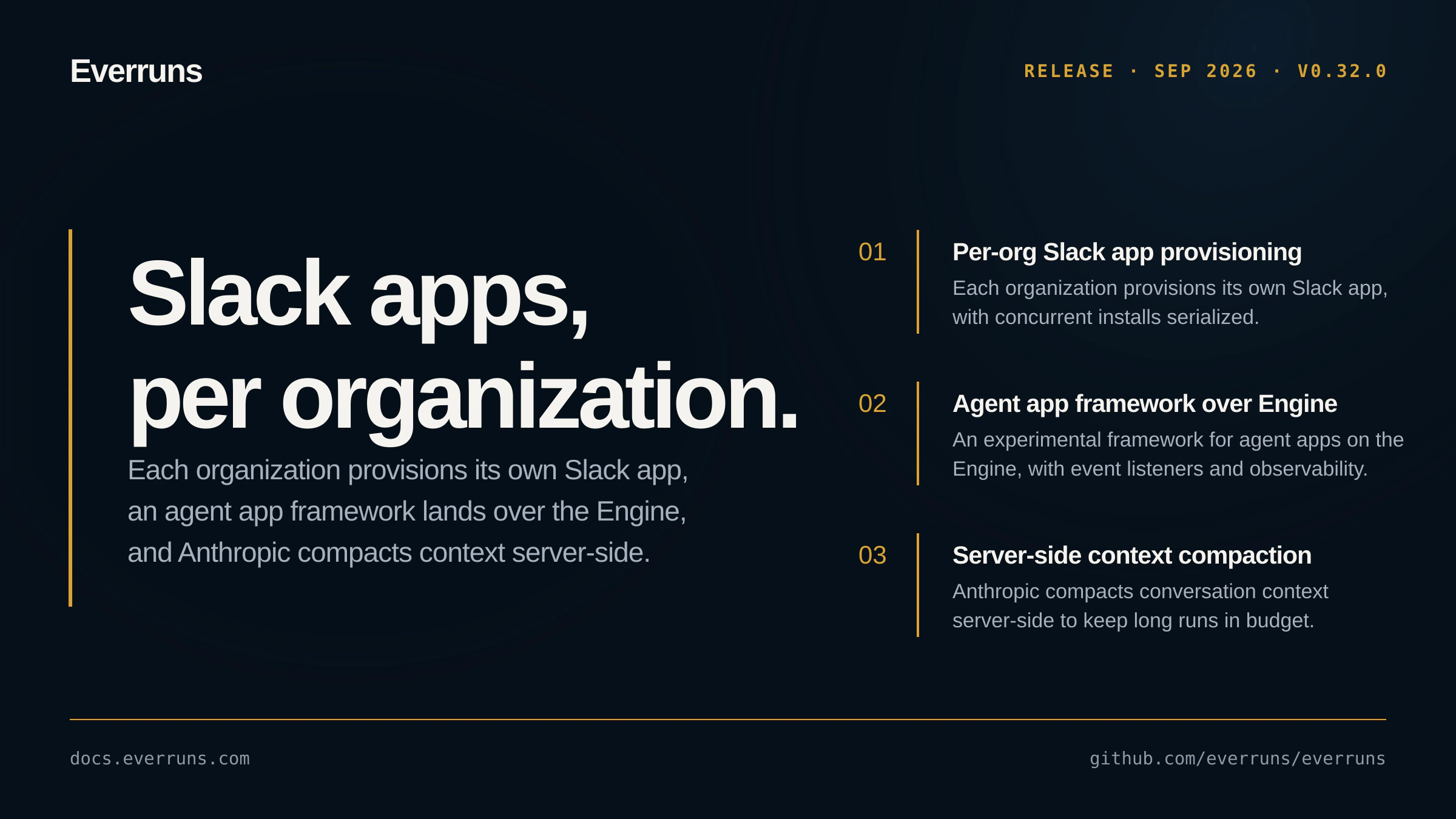 Everruns 0.32.0 release card with the version number and its highlights