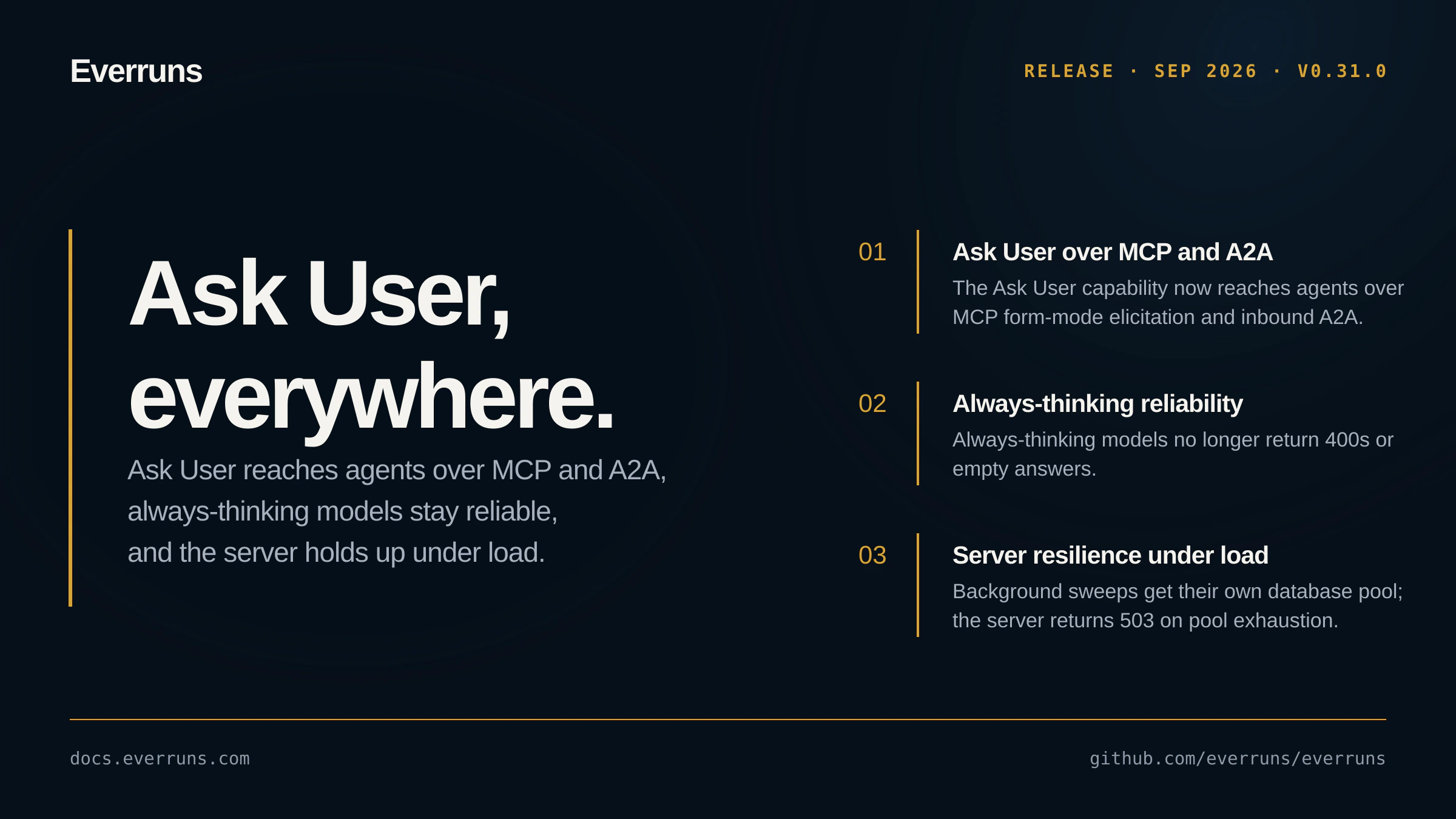 Everruns 0.31.0 release card with the version number and its highlights