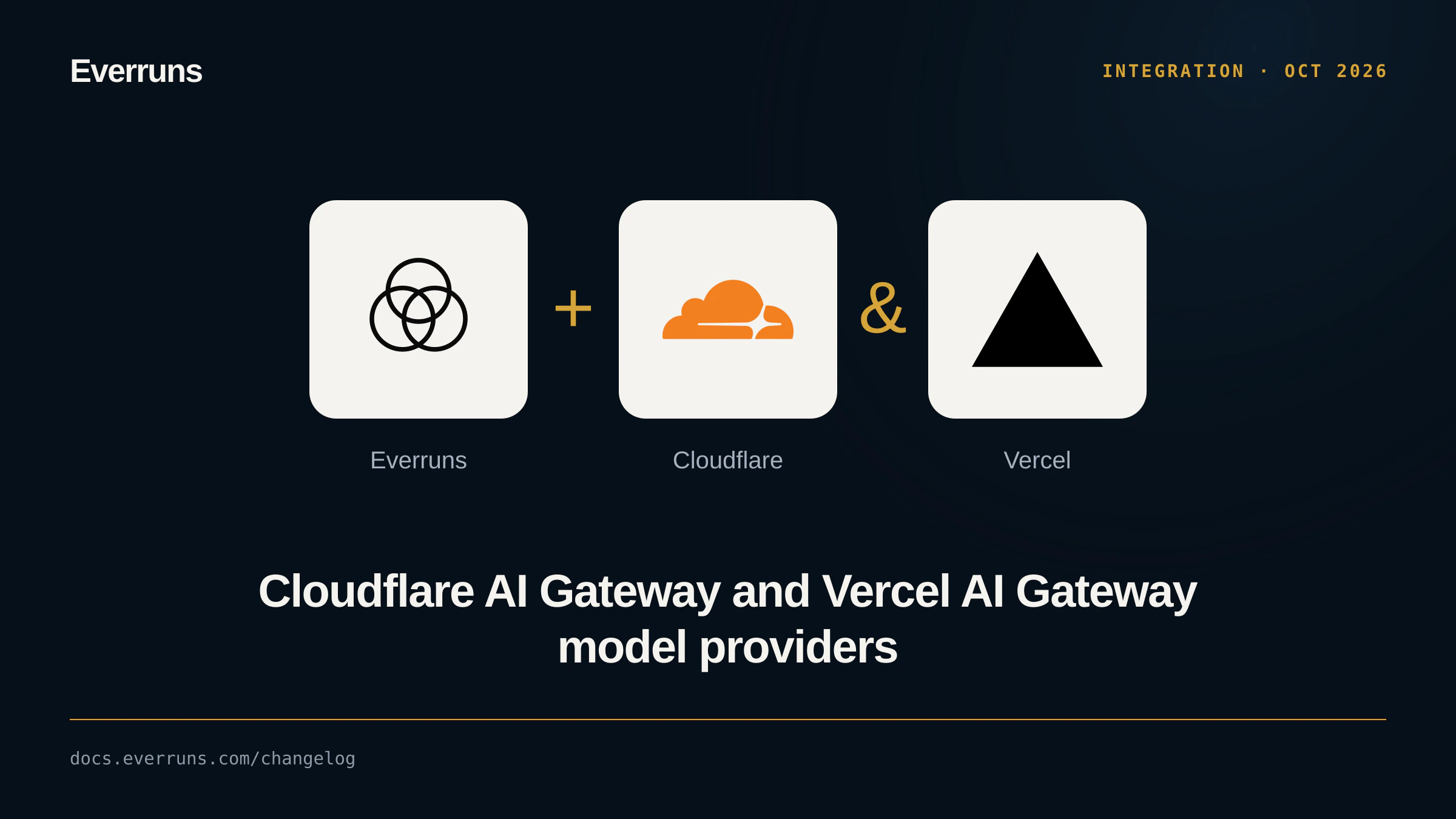 Everruns, Cloudflare and Vercel logos side by side, announcing the two AI Gateway providers