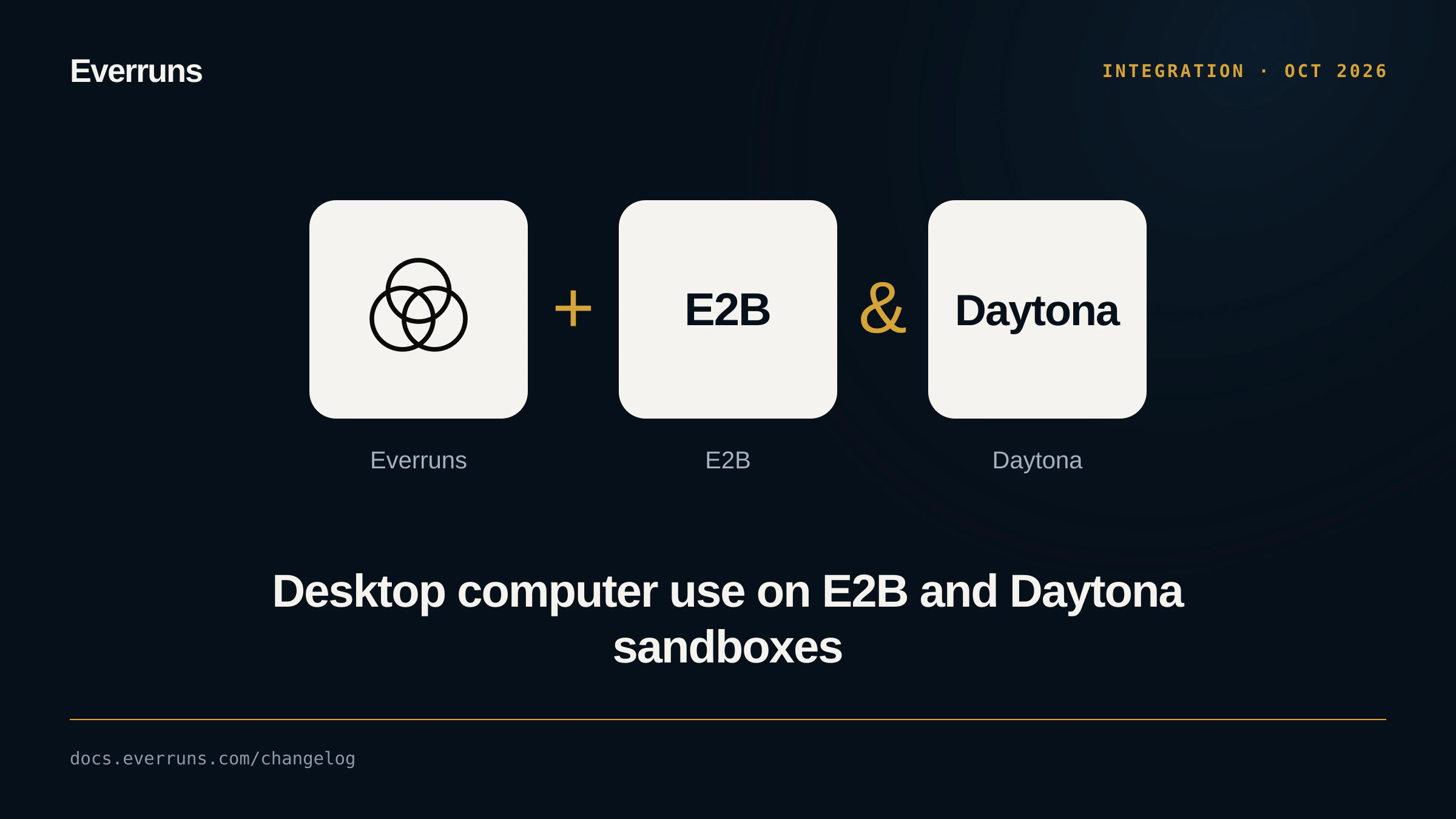 Everruns, E2B and Daytona side by side, announcing desktop computer use on both sandboxes
